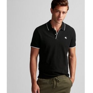 Men’s Express Stretch Lion Pique Polo Black White Trim Medium M Shirt Stretch